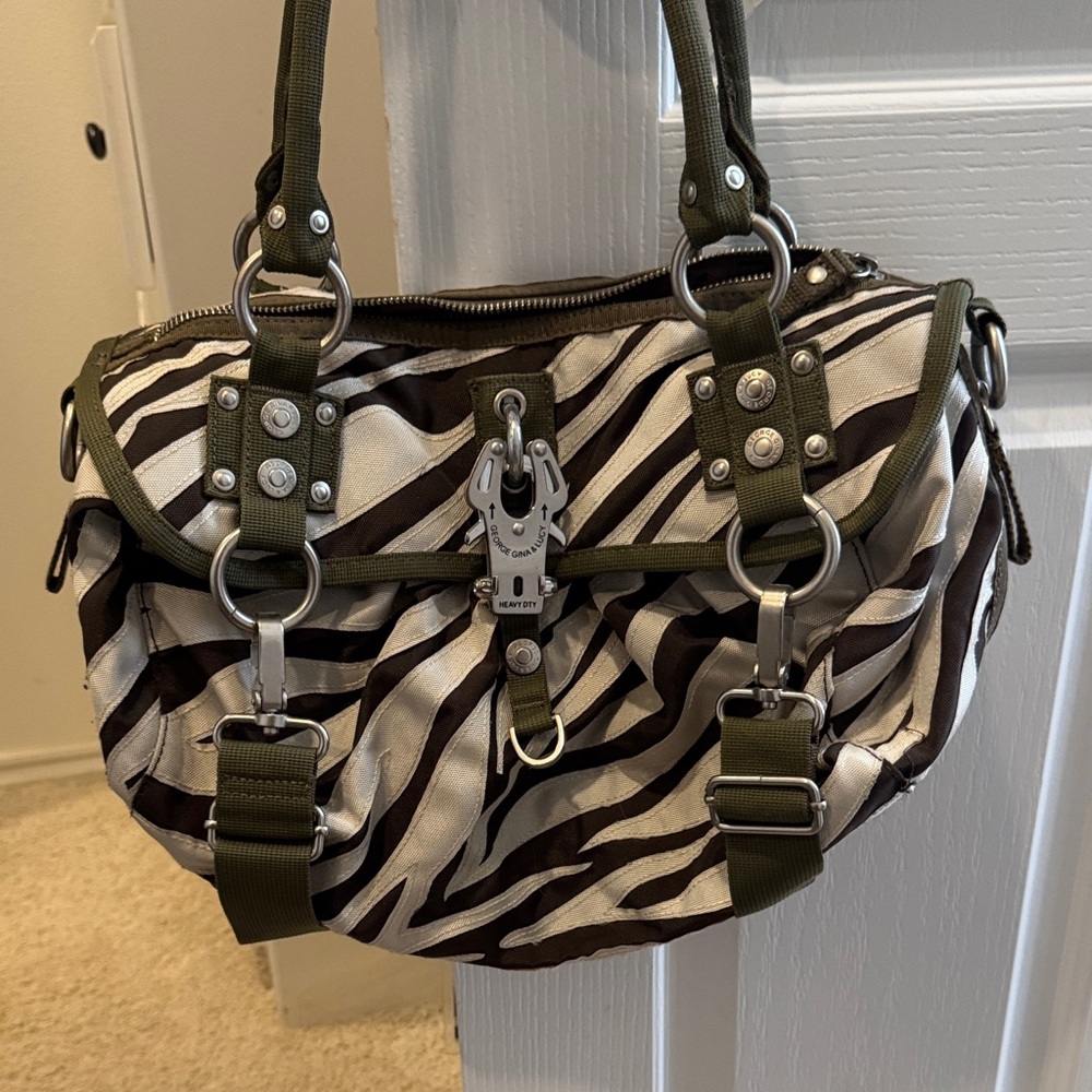 Zebra Stripe Women's Shoulder Bag with Olive Accents